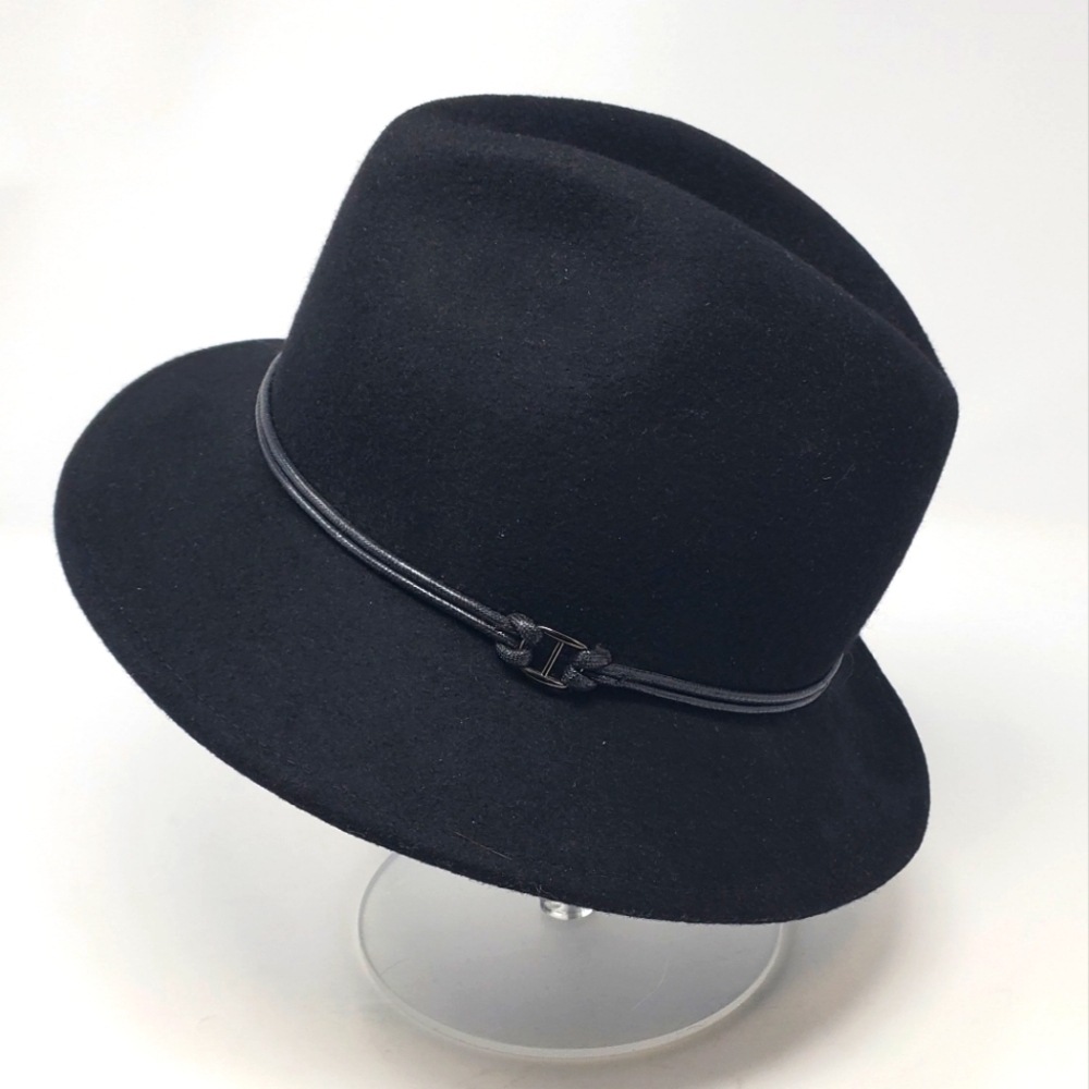 GOORIN BROS 100% WOOL BLACK FEDORA HAT CORD TRIM WOMEN SMALL BOHO PREPPY